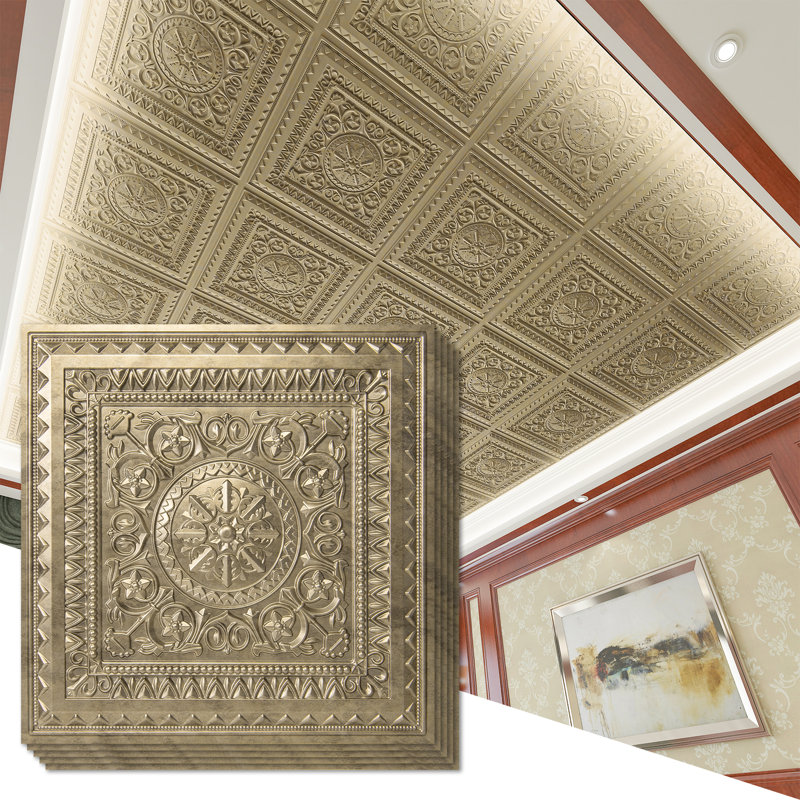 Lot de 12 dalles de plafond en PVC à coller, 61 cm x 61 cm, dalles de plafond étanches en PVC à poser pour la décoration intérieure (4,5 m²/boîte)