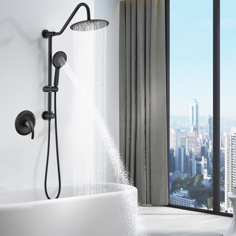 Complete Rainfall Shower System With Rough In-valve And Slide Bar, Matte Black