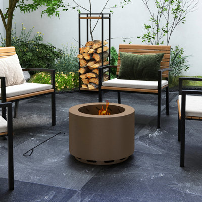 19" Smokeless Patio Fire Pit, Portable Stainless Steel For Camping, Backyard, Picnic, Low Smoke, With , Bronze Backyard Patio, Has