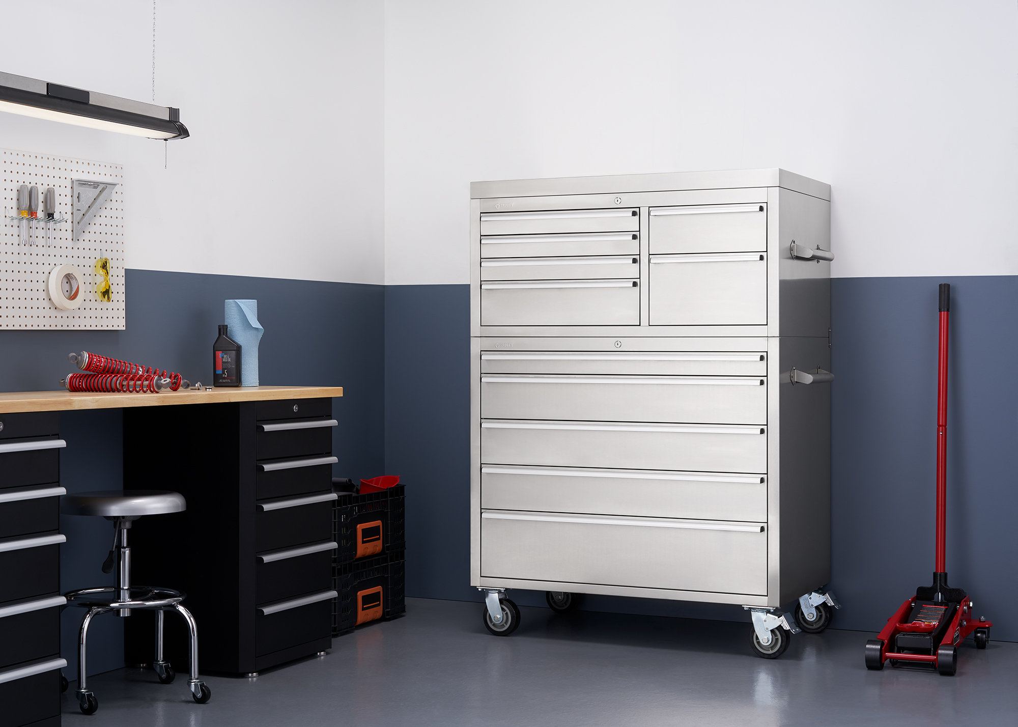 43 in. 11-Drawer Stainless Steel Rolling Tool Chest Combo