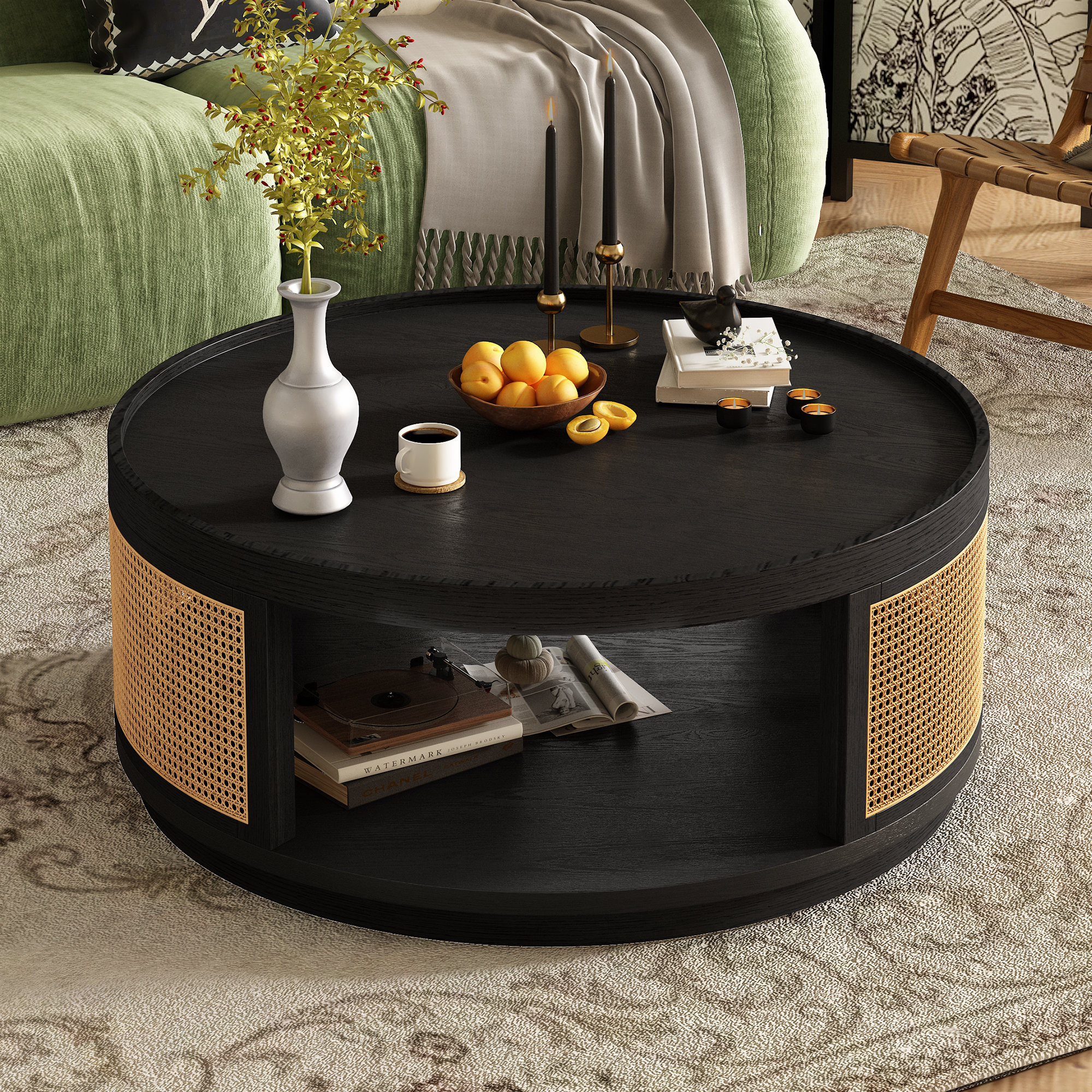 Bay Isle Home™ Round Cane Coffee Table with PE Rattan Side | Wayfair