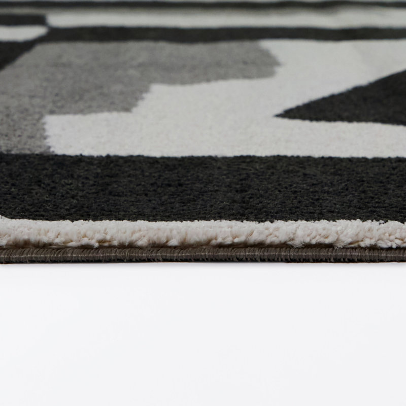 Podesta Grey/Black Abstract Geometric Area Rug, 5'3" x 7'