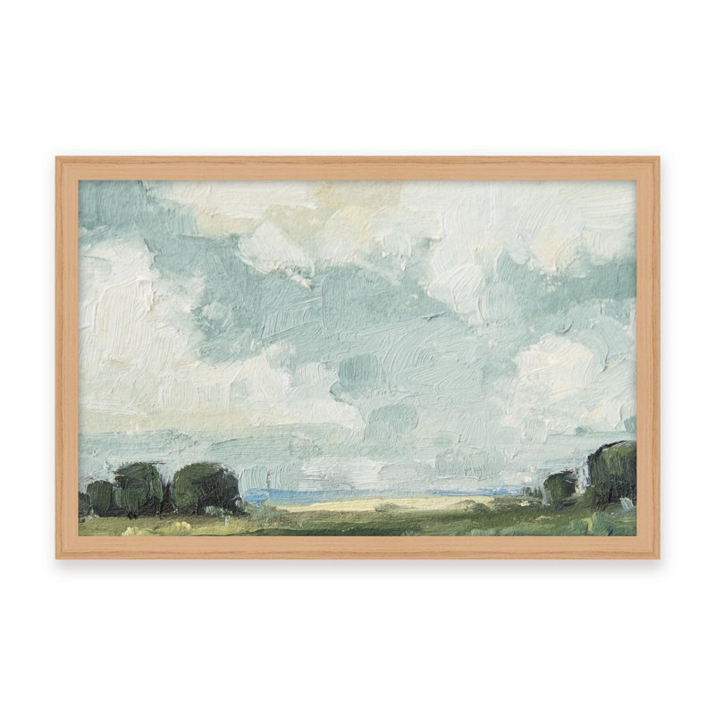 Nature Inspired Golden Meadows: A Serene Landscape Composition, 16" H x 24" W x 1.125" D, Framed Print, Beige
