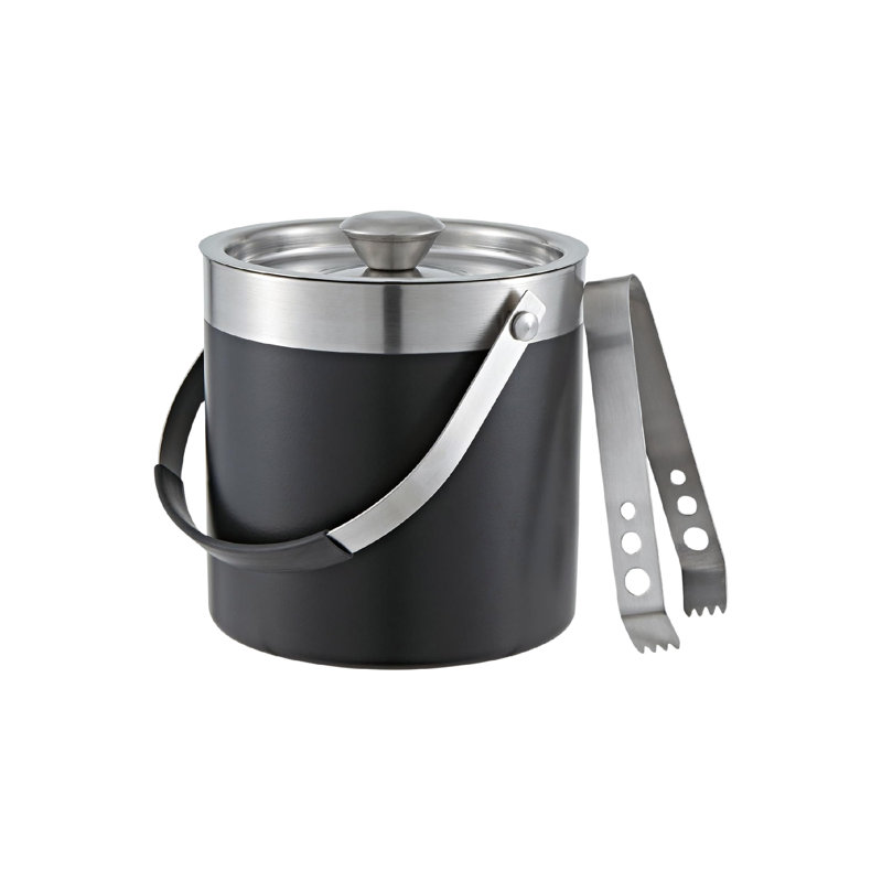 Buckingham Black Stainless Steel Double Wall Ice Bucket with Lid and Ice Tong 2 litres