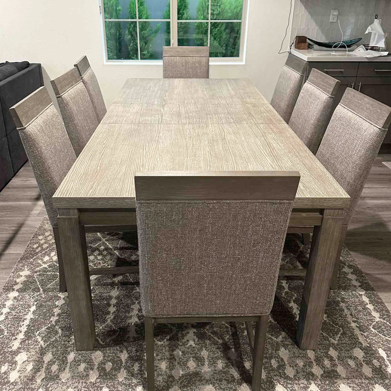 Wood And Fabric Dining Set In Gray And Stone Gray, 9