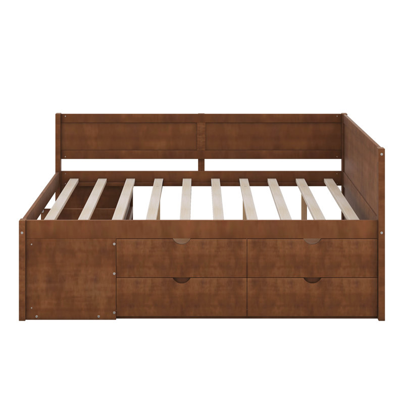 Lit de jour avec tiroirs et tablettes, Lit double, Noyer
