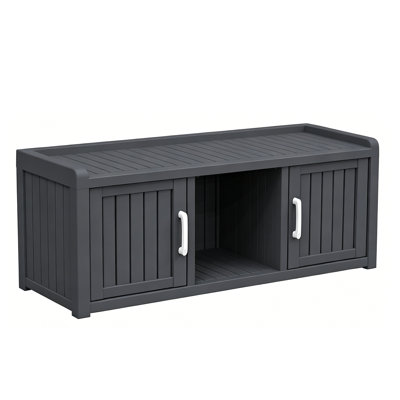 2-Door Resin Shoe Storage Cabinet, Weatherproof Entryway Bench with Wooden Effect, Sturdy Indoor/Outdoor Organizer