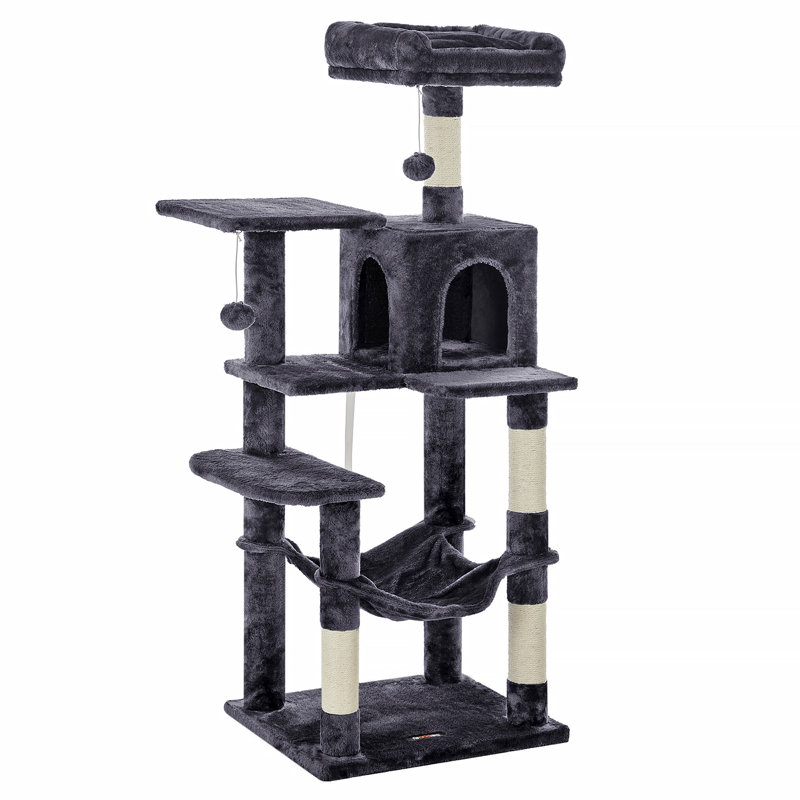143cm H Cat Tree, Smoky Grey, 143cm H x 55cm W x 45cm D
