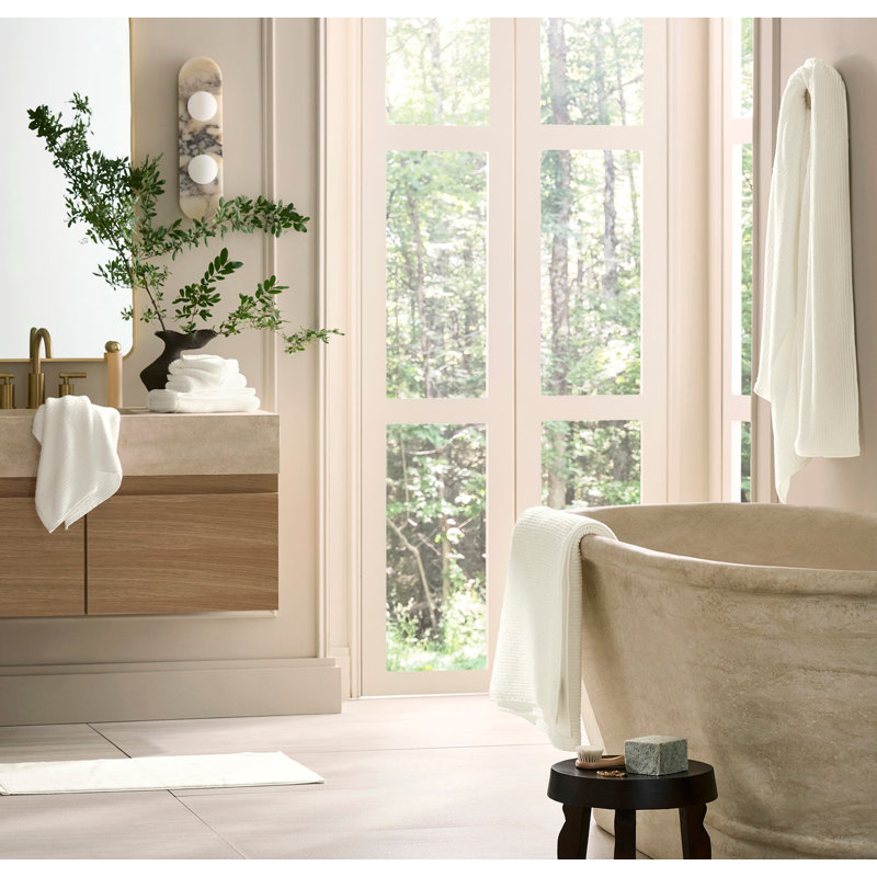 Turkish Ribbed Ribbed Bath Towel, Cream