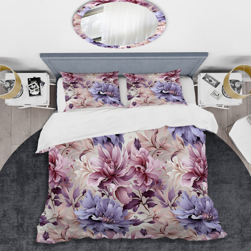 Ethereal Floral Elegance Victorian Pattern III Floral Duvet Cover, Queen Duvet Cover + 2 Standard Shams