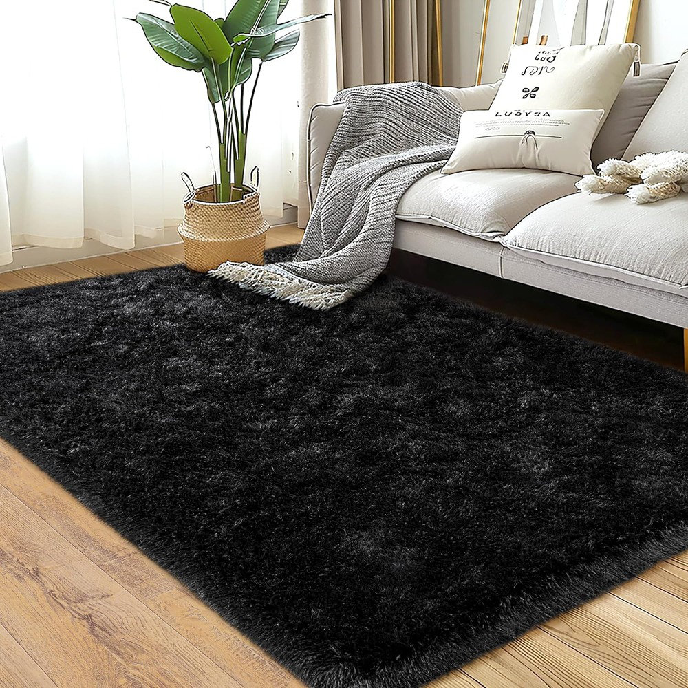Mercer41 Black Area Rugs 4X6 Rug For Bedroom, Fluffy Washable 4 X 6 ...