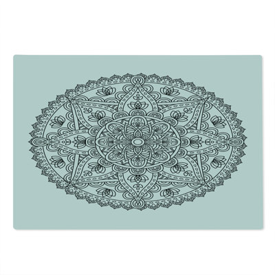 Ambesonne Lotus Cutting Board Large Size Round Boho Motif Design Grey White