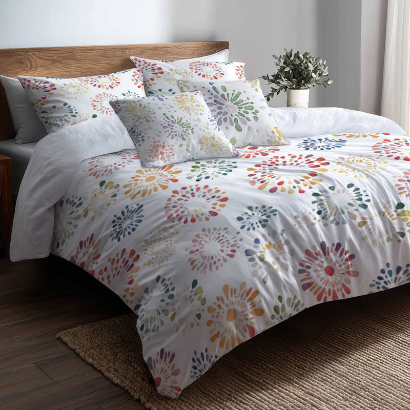 Abstract Comforter Set 6 Pcs - Modern Multicolor Boho Mandala Comforter Bedding Set, King Comforter + 5 Additional Pieces