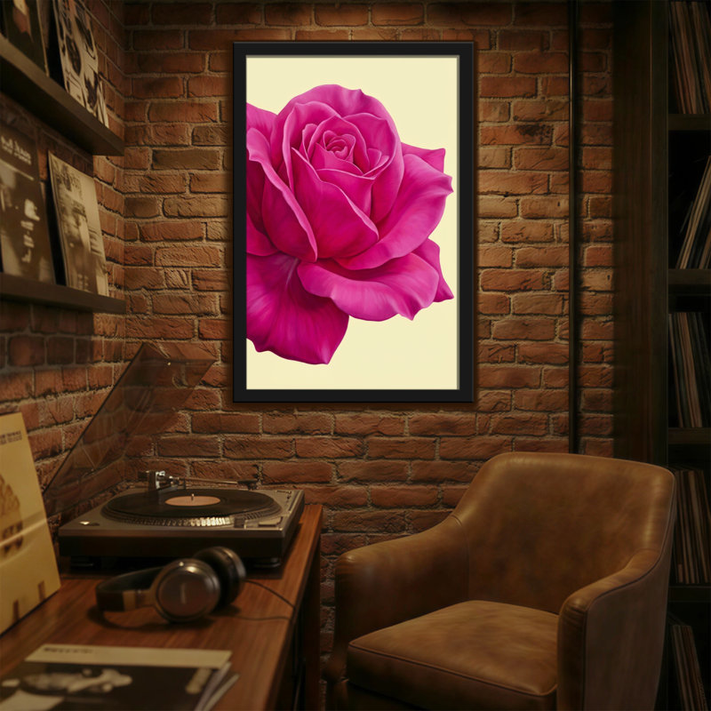 Plantes et fleurs, rose sur fond crème, H 12 po x l 18 po