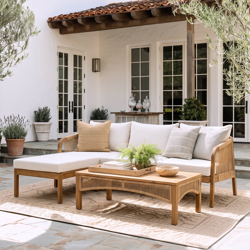 Uriel Solid Acacia Wood Conversation Set with Cushions