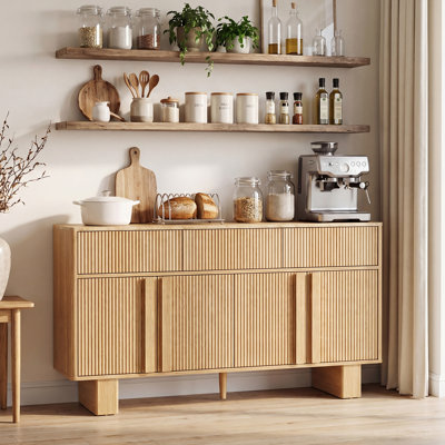 55.4"W 4-Door Fluted Sideboard Buffet Cabinet with Adjustable Shelves, Storage for Dining Room, Living Room, Hallway