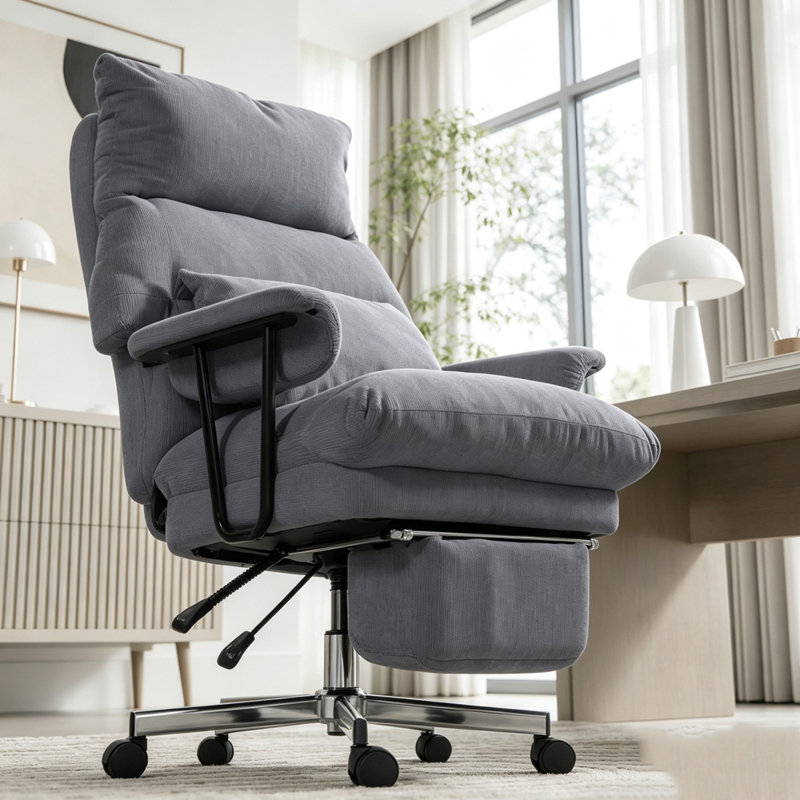 Chaise de bureau inclinable en velours côtelé avec repose-pieds et soutien lombaire