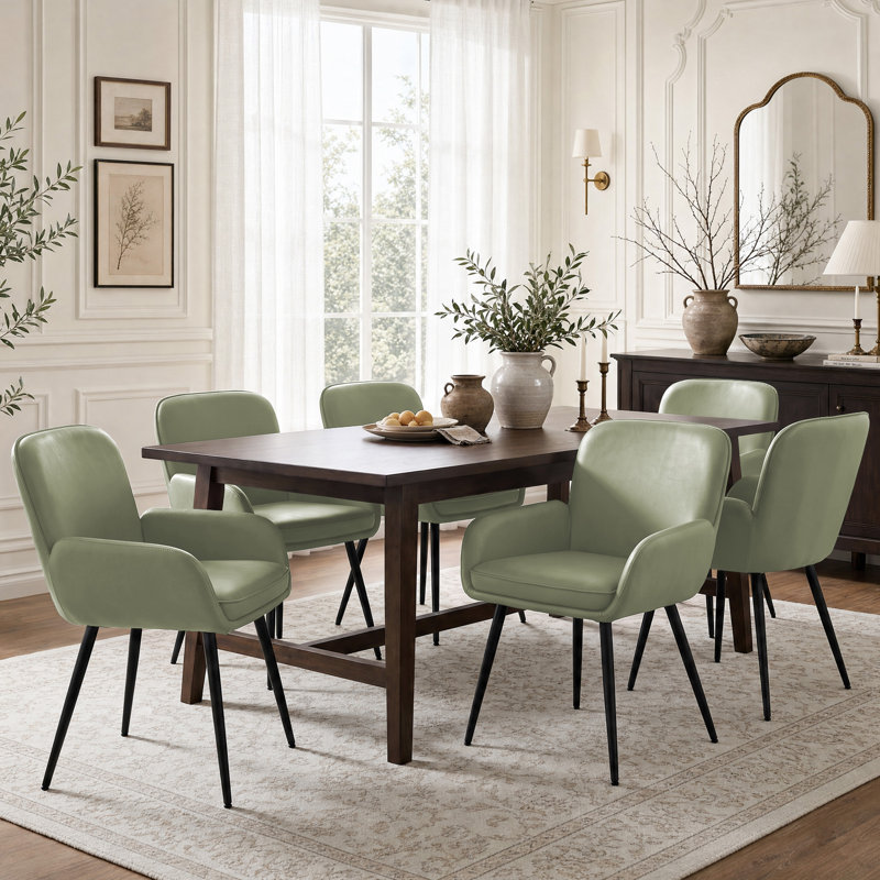 Chaises de salle à manger rembourrées en similicuir avec pieds en métal (ensemble de 4), 4, Similicuir vert