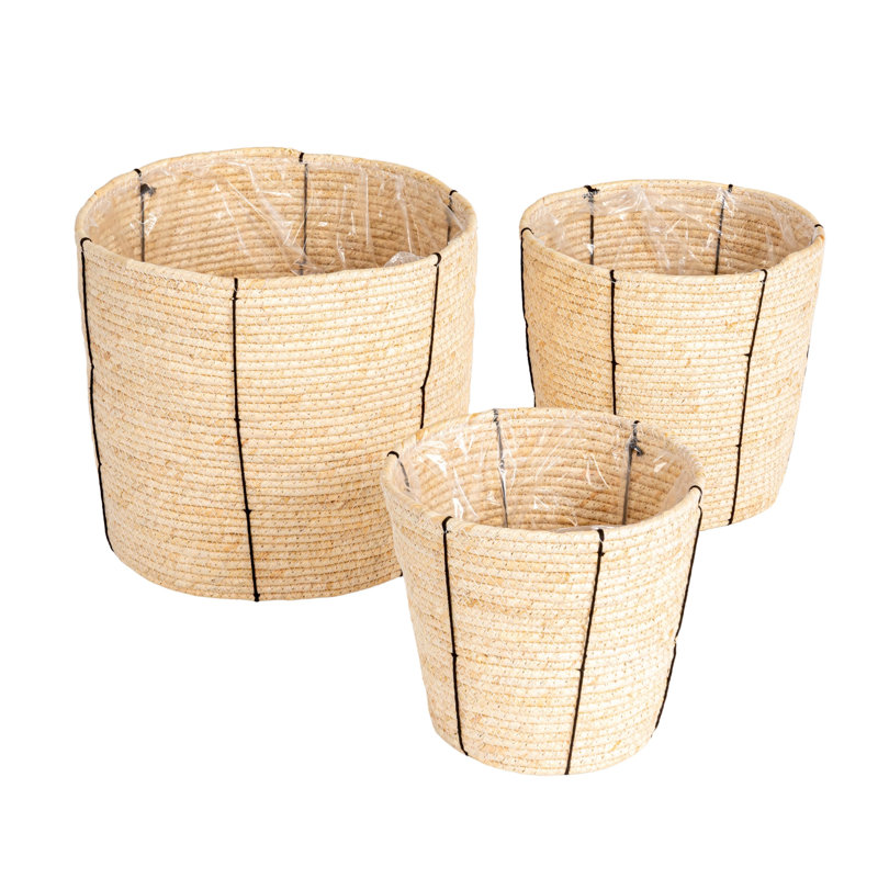 Round Corn Rope Baskets With Thin Stripes