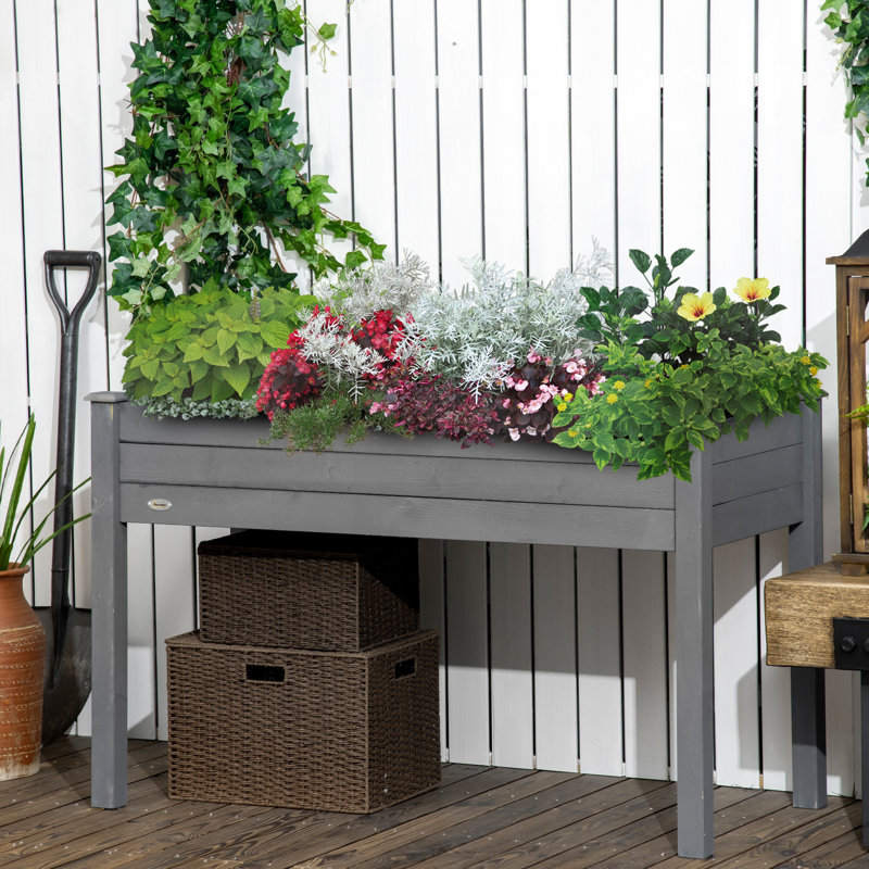 Bac à fleurs surélevé en bois avec pieds, 48 po x 22 po 30 po, lit de jardin auto-drainant pour légumes, herbes, fleurs, gris foncé