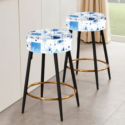 Ensemble de 2 tabourets de bar industriels géométriques à motif géométrique bleu matriciel