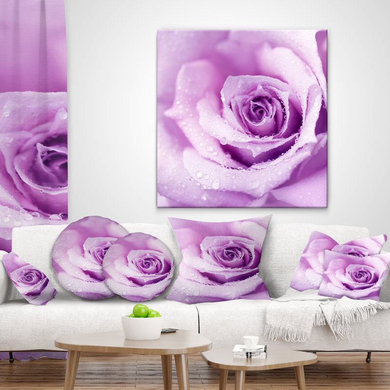 Coussin mauve à imprimé floral mauve, 16 po x 1 po, Coussin décoratif