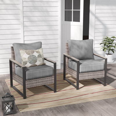 2 Piece Wicker Patio Chairs Set, All-Weather PE Rattan Wicker Chair Patio Conversation Couch with Cushion