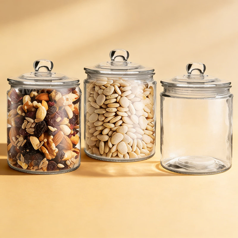 Pots de rangement hermétiques en verre avec couvercles, ensemble de 3 (1 litre / 34 oz) - contenants de qualité alimentaire pour l'organisation de garde-manger, nourriture sèche, café, collations et gâteries pour animaux de compagnie