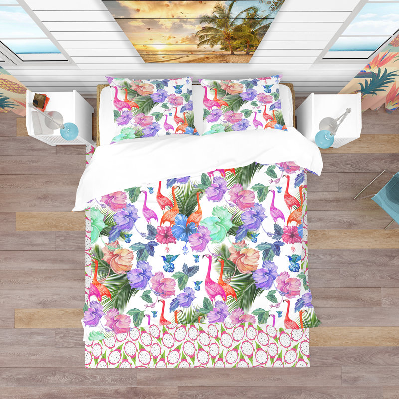 Ensemble de housse de couette tropical, Housse de couette double / grand + 2 taies