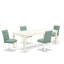 L'ensemble de table de salle à manger 5 pièces se compose d'une table moderne Mid-Century et de 4 chaises en tissu de polyester vert saule, blanc lin-1319061109-1319061115
