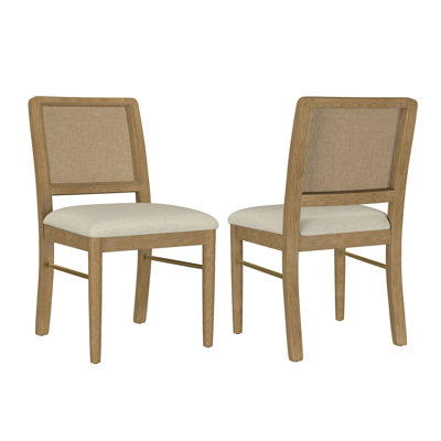 Set Of 2 Upholstered Dining Side Chairs With Cane Backrest In Sand Wash And Beige