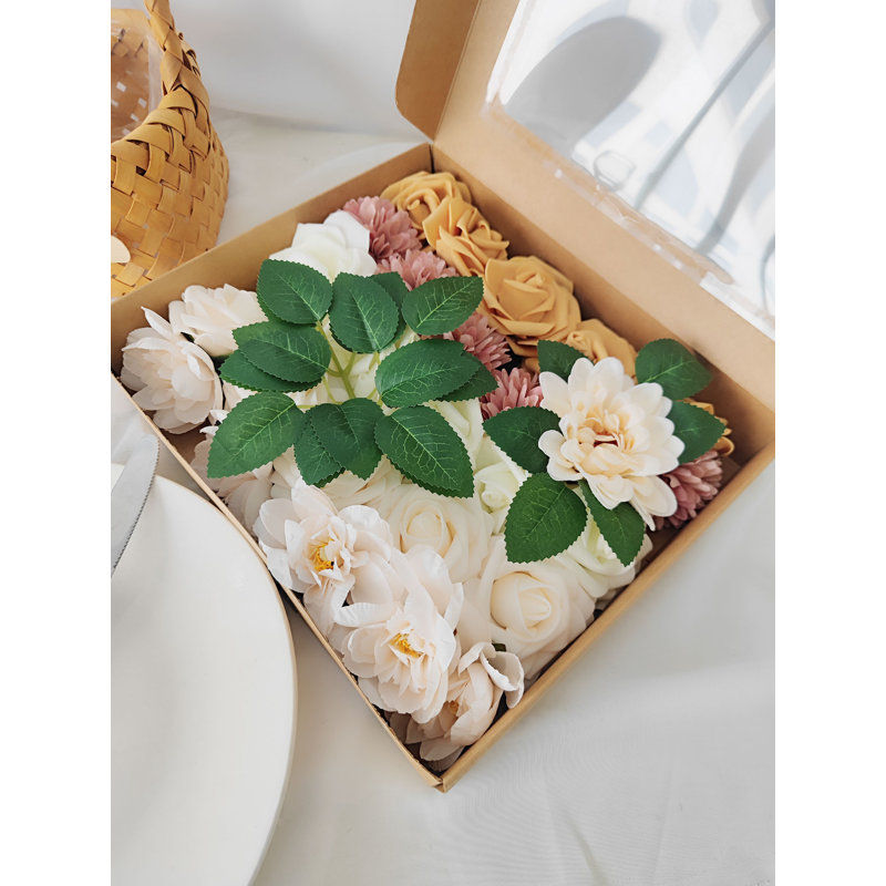 Ensemble de boîte à fleurs artificielles dégradé de couleur feuille de fleur avec des tiges pour les bouquets de mariage bricolage centres de table de fête de naissance décorations pour la maison