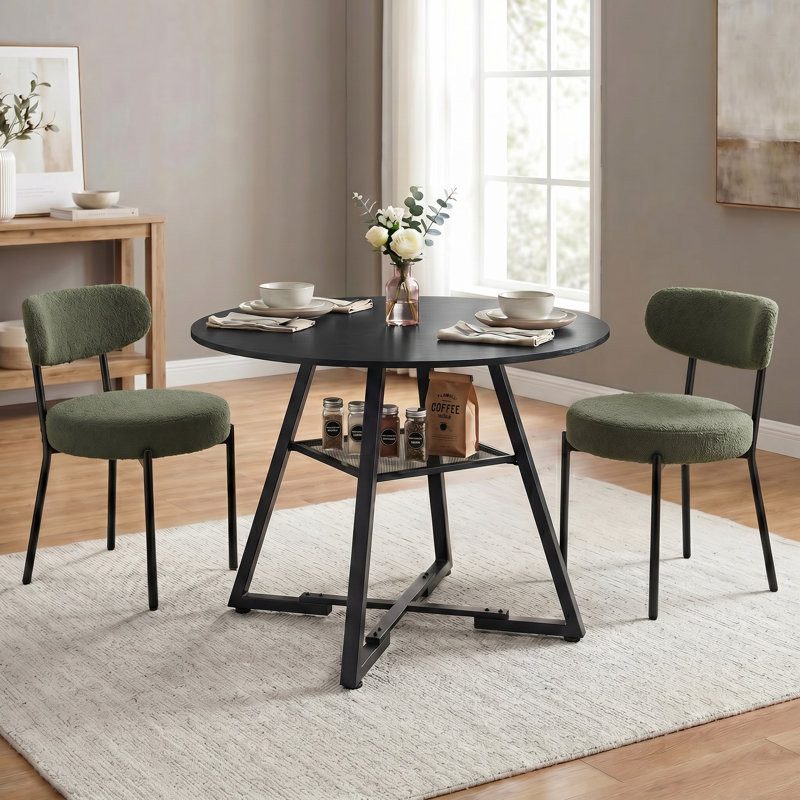 Table de salle à manger industrielle ronde avec chaises rembourrées, ensemble de table de cuisine, 3 Pieces: Table, 2 Chairs