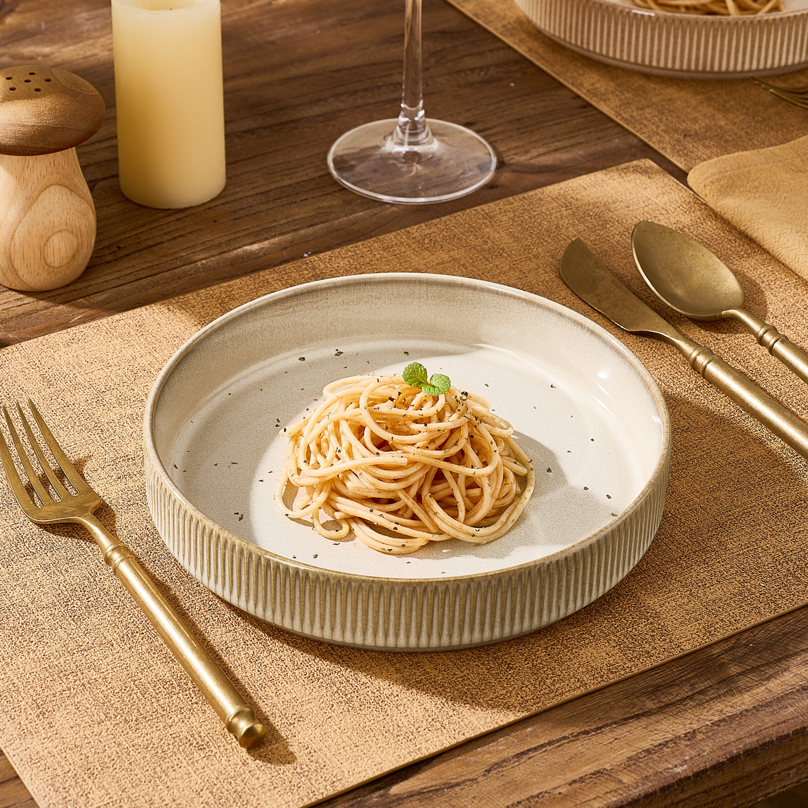 Stoneware Pasta Bowl, Cream