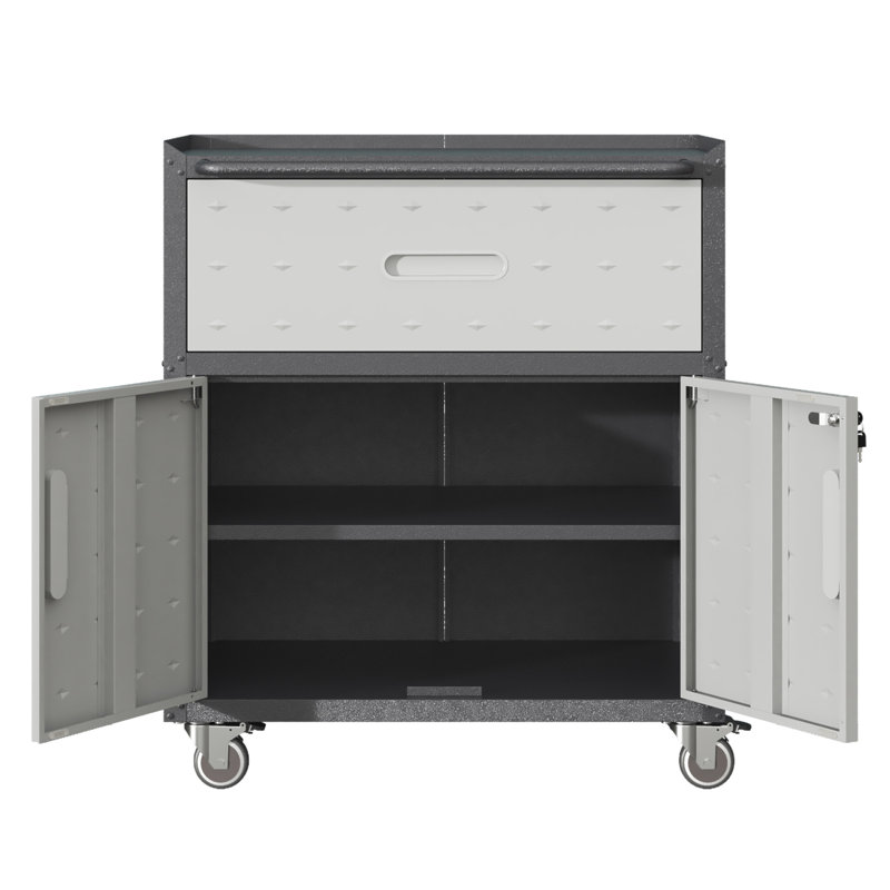 Sturdy And Durable Metal Tool Cabinet For Garage With Wheels - Mobile Heavy-Duty Storage Cabinet With 1 Drawer And 2 Locking Doors, Rolling Tool Storage Cabinet