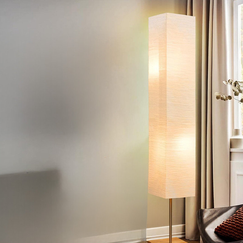 65" White Paper Shade Floor Lamp with Wooden Base