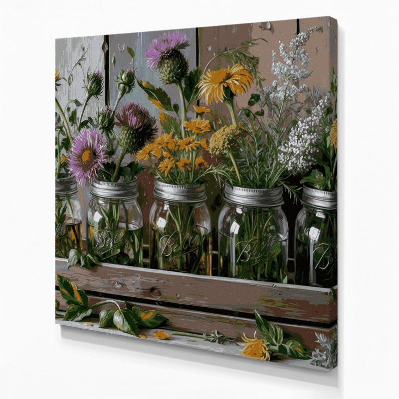 «Farm Mason Jars», toile sur toile grise, H 8 po x l 8 po