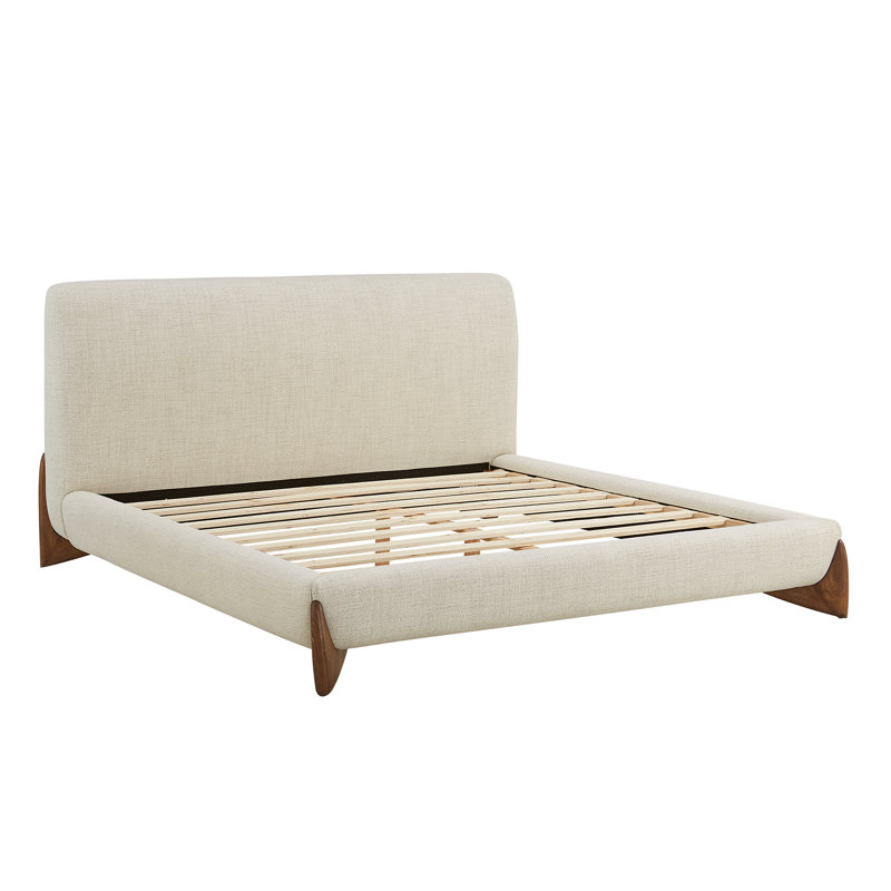 Crosby Polyester Upholstered with Solid Oak Taupe Queen Bed, Queen