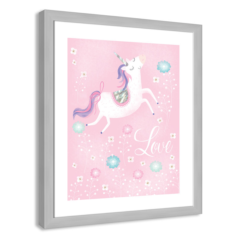 «Love Unicorn», art encadré, H 24,5 po x l 20,5 po x P 0,63 po, Cadre argenté