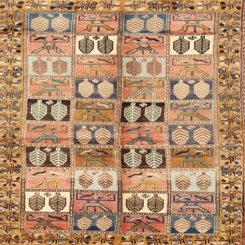 Tapis doré/beige traditionnel, Carré 3 pi