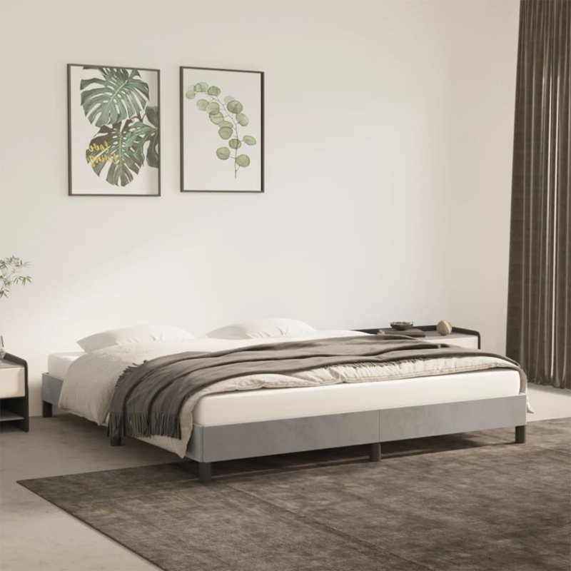 Yaziel Bed, Velvet Upholstered Platform Bed, No Mattress, Light Gray, California King