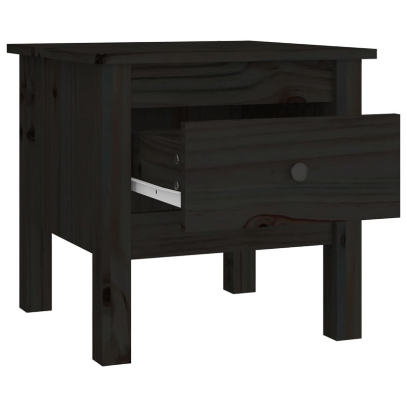 Kishawn Solid Wood Side Table Set, Black