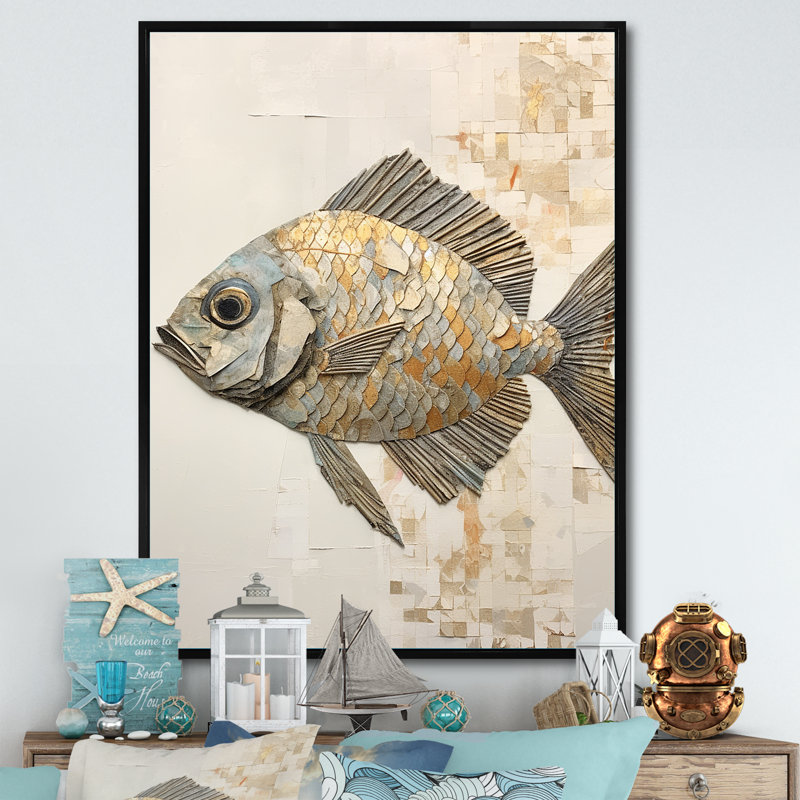 Fish Harmony I - impressions sur toile, H 40 po x l 30 po x P 1,5 po, Cadre flottant noir