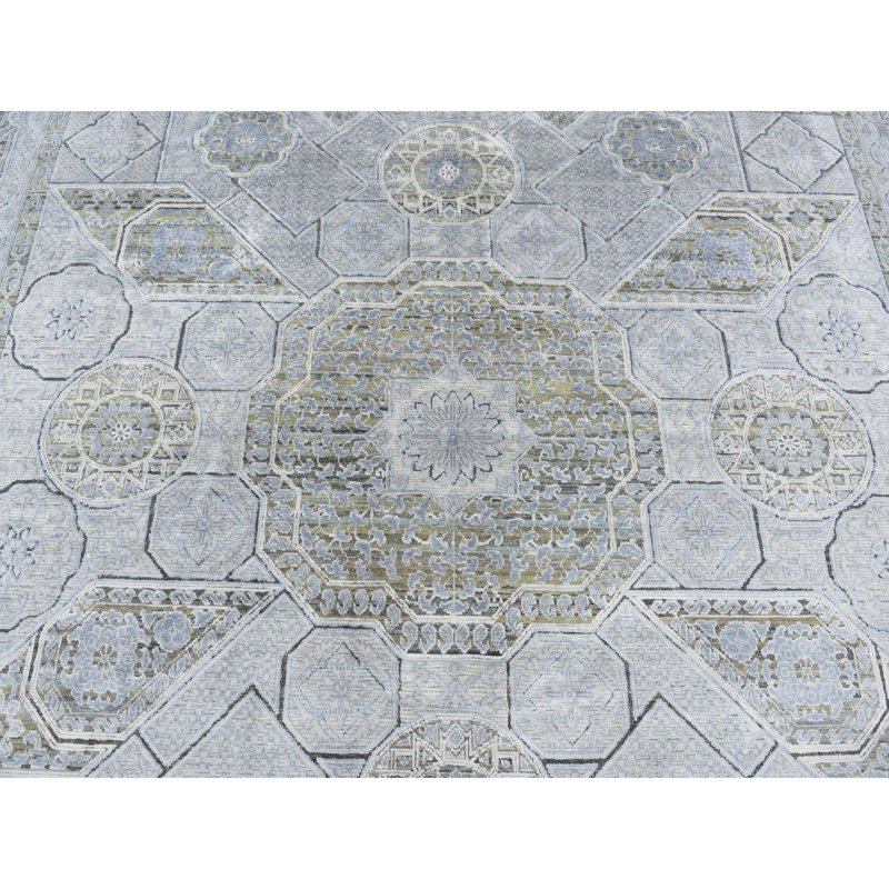 Tapis gris noué à la main 9 pi x 11 pi 7 po en laine avec motif mamelouk 6754AEB9E5114926BD51C2513391BBF5