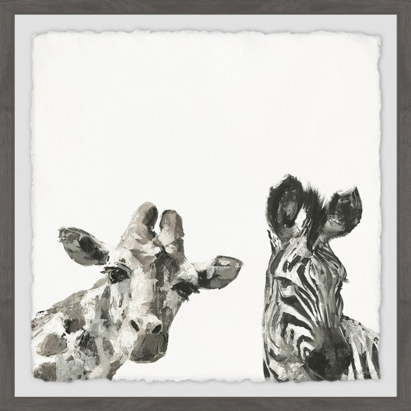 «Giraffe and Zebra II», reproduction encadrée, H 24 po x l 24 po x P 1,5 po, Encadré gris