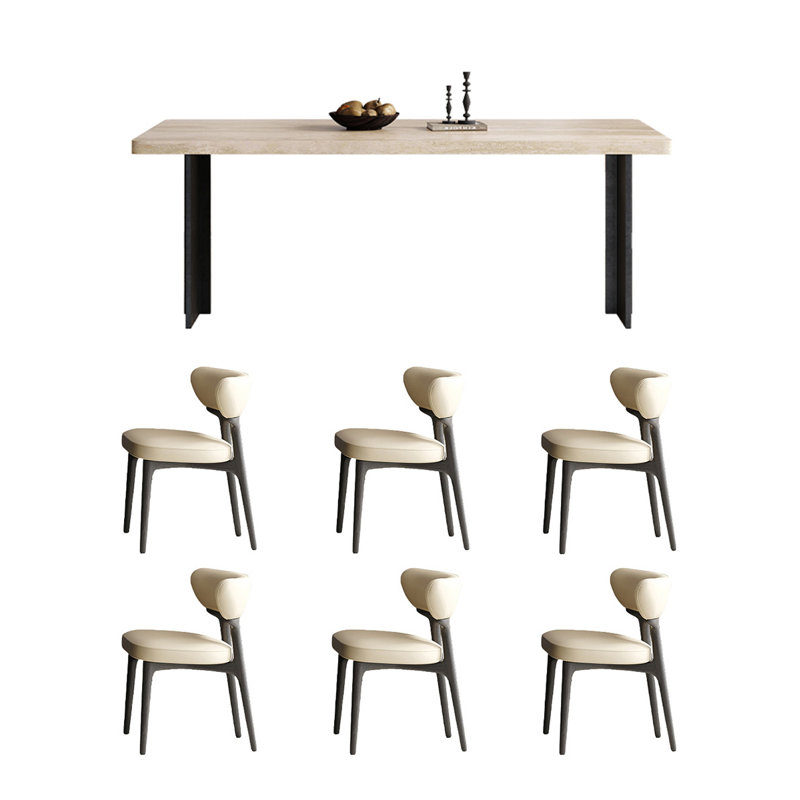Cave stone slab rectangular dining table and chair, 29.52"H x 55.11"L x 31.49"W