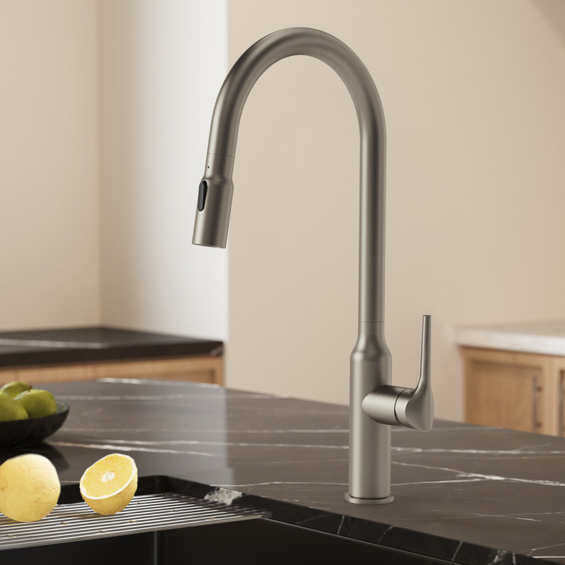 Robinet de cuisine rétractable à poignée double à double fonction avec bec pivotant, Acier Inoxydable