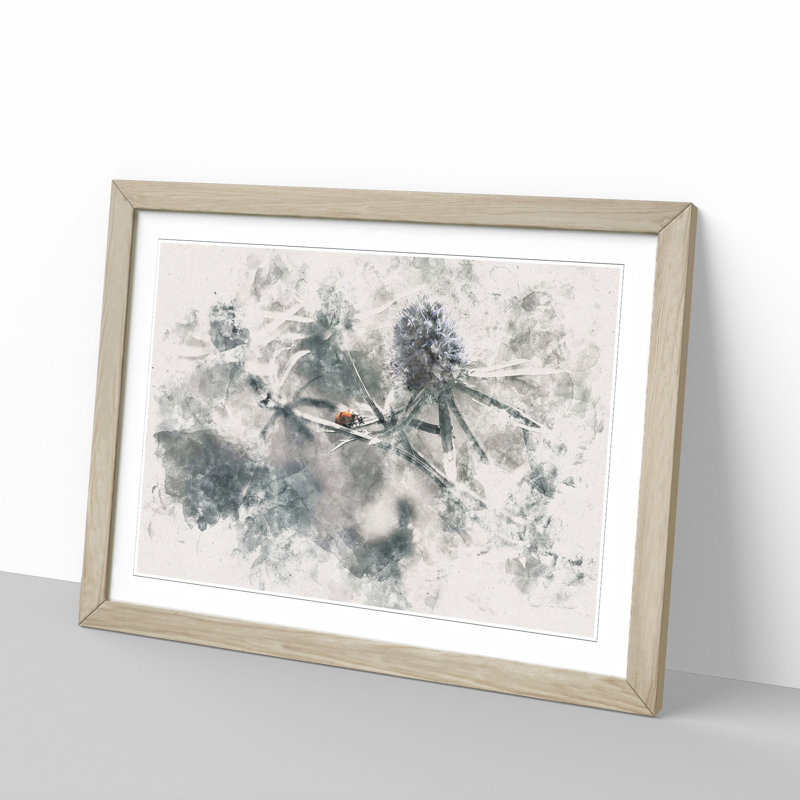 Ladybird upon a Thistle Flower - Picture Frame Painting Print, 62cm H x 87cm W x 2cm D, Oak Framed