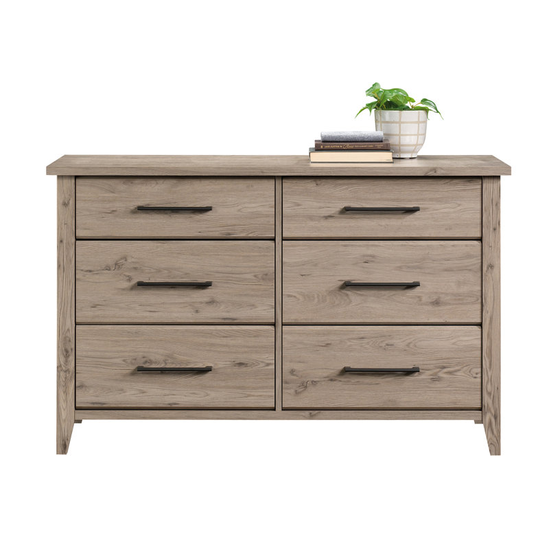 Commode transitionnelle en bois d'ingénierie avec six tiroirs spacieux, brun, Brun