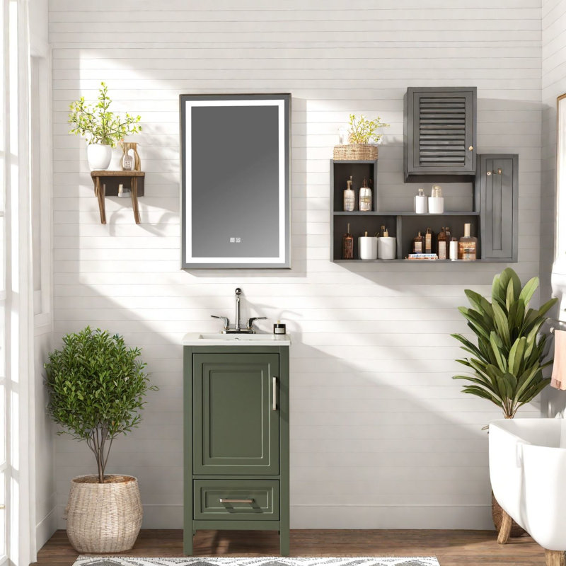 Meuble-lavabo vert moderne en bois massif de 18 po